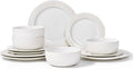 Embossed Ceramic Dinnerware Set for 4 - Arctic White Plates & Bowls Set 12 Pieces - Microwave & Dishwasher Safe Porcelain Chip Resistant Handmade Dishware Set Kitchen Gift, Vertical Stripe