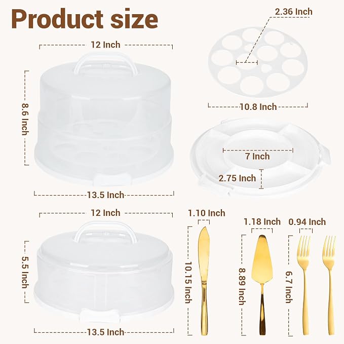 12 Inch Cake Carrier with Lid and Handle – Cake Container for Baking Events & Outdoor Trips | Adjustable Height,Portable Food Cake Carrier Storage Solution for Picnics & Camping (WHITE-SET)