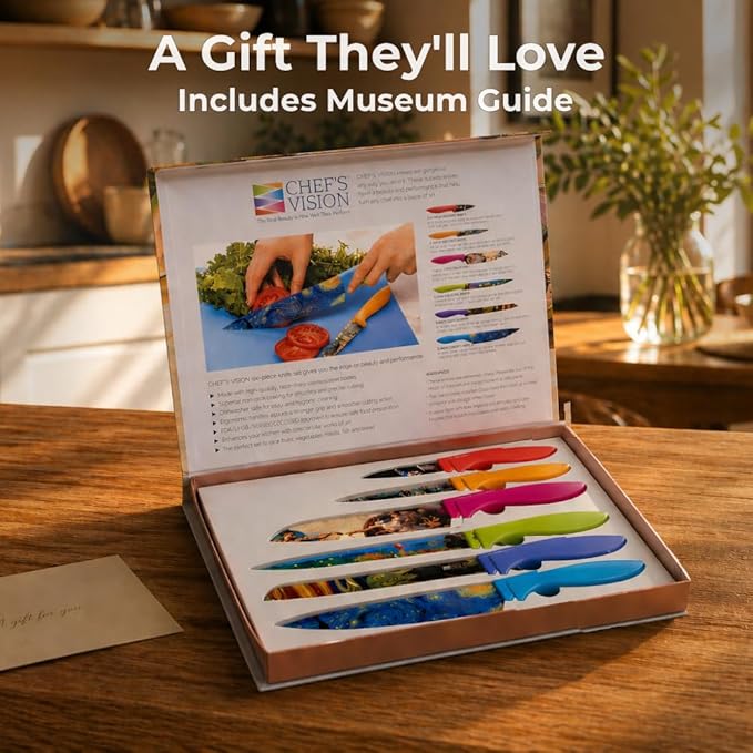 CHEF'S VISION Masterpiece Knife Set -6-Piece Stainless Steel Cutting Knives Set for Kitchen - Stunning Artistic Designs, Great Gift for Women or Men - Unique Kitchen Knife Set Gift for Art Lovers