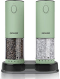 Newise Electric Salt and Pepper Grinder Set Rechargeable with LED Lights, Automatic Pepper & Salt Mill, Adjustable Coarseness, Large Capacity, Green