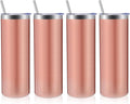 Volhoply 4 Pack Skinny Tumblers with Lid and Straw, 20oz Stainless Steel Straight Tumbler Bulk, Vacuum Insulated Coffee Mug for Home, Office, Travel, DIY (Rose Gold,4 Pack)