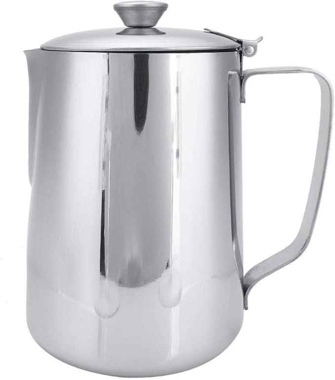 Frothing Pitcher, Steaming Pitchers, Stainless Steel Coffee Cup Mug Milk Frothing Jug with Lid for Latte Coffee Art(1000ML)