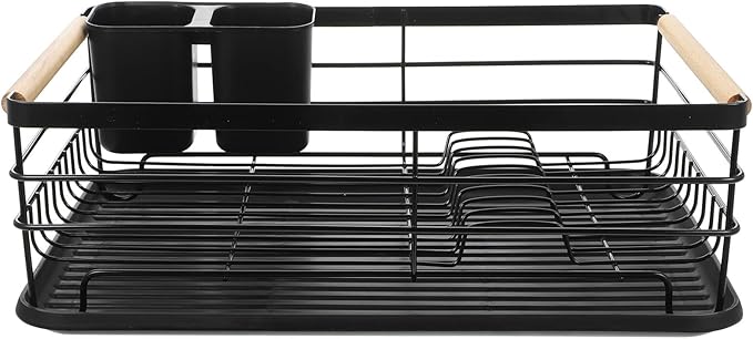 BESPORTBLE Black Iron Multifunctional Kitchen Dish Drying Rack with Large Capacity and Drain Tray, Over Sink Countertop Dish Drainer Organizer for Bowls and Utensils