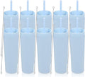 Volhoply 16oz Plastic Skinny Tumbler with Lid and Straw Bulk 10 Pack,Insulated Double Wall BPA Free Matte Acrylic Tumblers,Iced Coffee Travel Mug Reusable Party Cup,Customizable Diy Gifts(Blue,10 Set)
