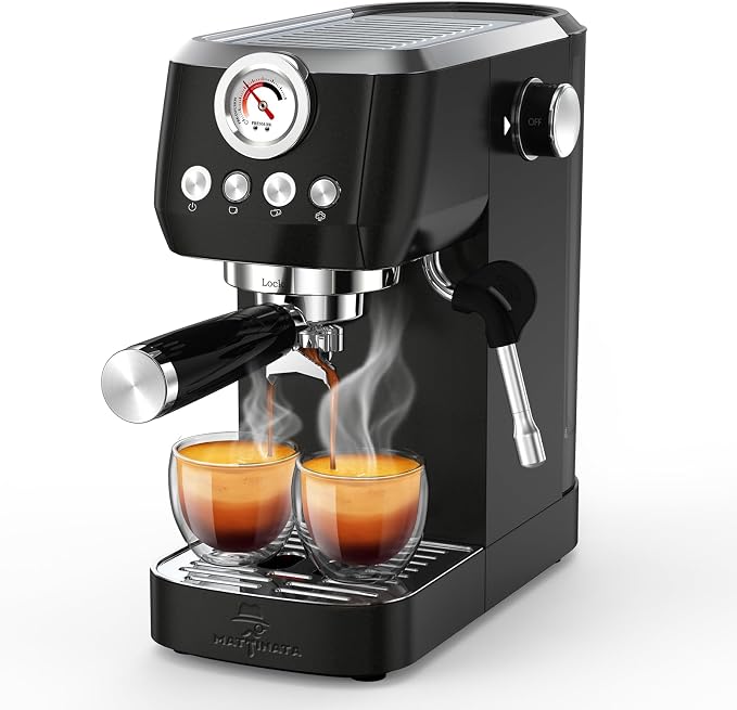 MAttinata Espresso Machine 20 Bar, Compact Espresso Maker with Milk Frother | Coffee Maker, Professional Pump, Steam for Cappuccino Latte, Barista Pressure Gauge, Small for Home, Stainless Steel, Black