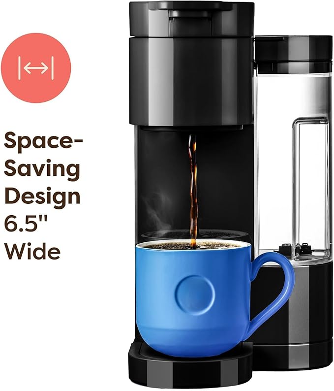 K-Express Essentials Single-Serve KCup Pod Coffee Maker 3 Cup Sizes Fast Fresh Brew 30oz Removable Water Reservoir Travel Mug Friendly Maintenance Alert Space-Saving (Black)