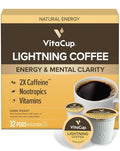 VitaCup Lightning Coffee Pods, for Memory & Focus w/ 2X Caffeine, Green Coffee Bean, B Vitamins, D3, Strong Dark Roast, Single Serve Pod Compatible with Keurig K-Cup Brewers,32 Ct