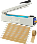 Impulse Sealer 12 inch Mylar Bag Heat Sealer, Heat Sealer for Plastic Bags, Metal Iron Shell, Impulse Sealer 3mm Sealing, Manual Hot Seal Machine with 8 Repair Kits(Included 2 Cutter Lines)