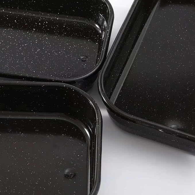 3-Pack Turkey Roasting Pans for Ovens Cake Roaster Pan Set Deep Lasagna Baking Pan,17/15/13Inch Spotted Enamel Steel Vessel Used for Dinners Cooking Safe Easy to Clean Bakeware Merry Christmas Gift