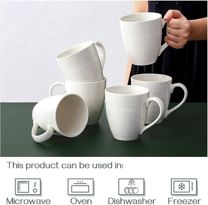 DOWAN Coffee Mugs, 17 Oz Coffee Mug Set of 6, Corrugated Tea Mugs (White)