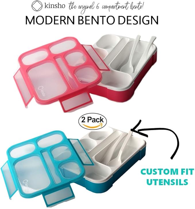 Bundle of 2 Bento Lunch Box Kids & Adult (Blue & Pink) + 2 Small Bento Lunch Box for Girls Boys (Blue & Pink)