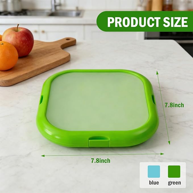 4 Pack Reusable Silicone Storage Boxes, Avocado Saver & Onion Storage for Avocado, Cut Onions, Tomatoes, Garlic and Leftovers in Fridge (Blue/Green)
