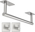 Paper Towel Holder Under Cabinet, Self Adhesive or Wall Mounted SUS304 Stainless Steel Paper Towel Holder for Kitchen, Bathroom(2 Towel Hooks, Silver)