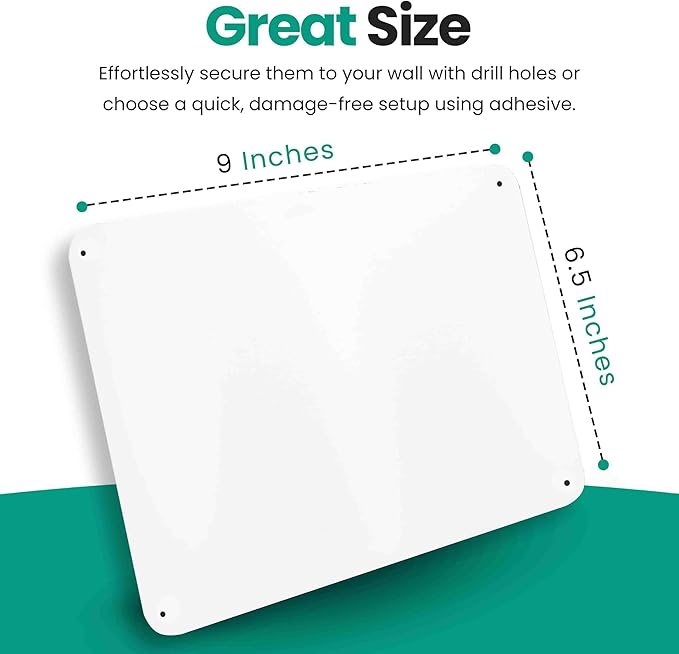 9 inches x 6.5 inches Stainless Steel Plate for Magnets, 3M Adhesive Back, Mounting Screws, Ideal for Magnetic Shelf, Spice Holders, Colorful Magnets as a Gift. Mount Anywhere! (White, 2 Pack)