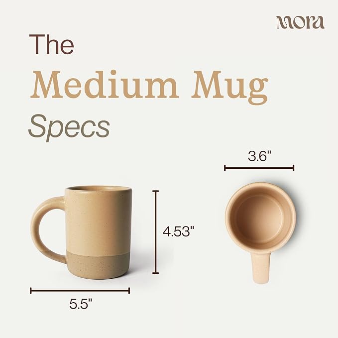 MORA Medium Mugs Set of 4, 16oz Ceramic Pottery Latte Mugs/Coffee Cups - Microwave and Dishwasher Safe - Merrigold