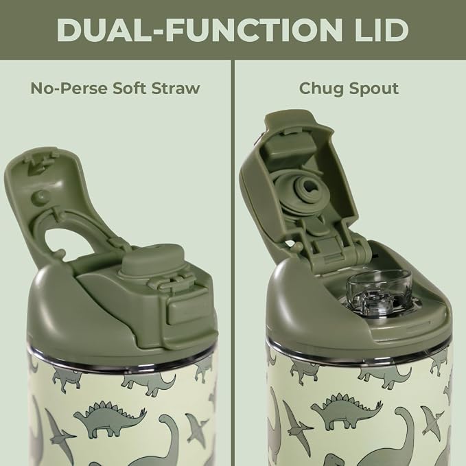 HydroJug Ease2o 14oz Kids Water Bottle with Straw & Chug Lid, Dinosaur