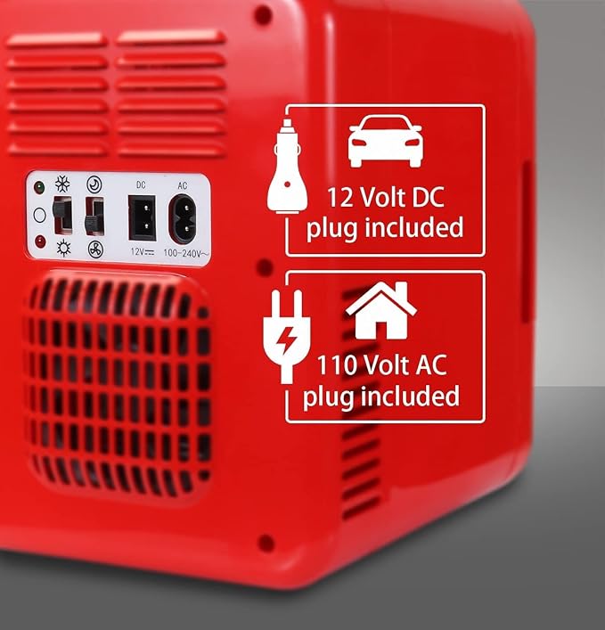 Coca-Cola Mini Fridge, 6-Can Portable AC/DC Thermoelectric Cooler & Warmer, Compact Dorm Fridge for Skincare, Office Desk, Car, RV, Countertop Beverage Storage, Retro Novelty Refrigerator