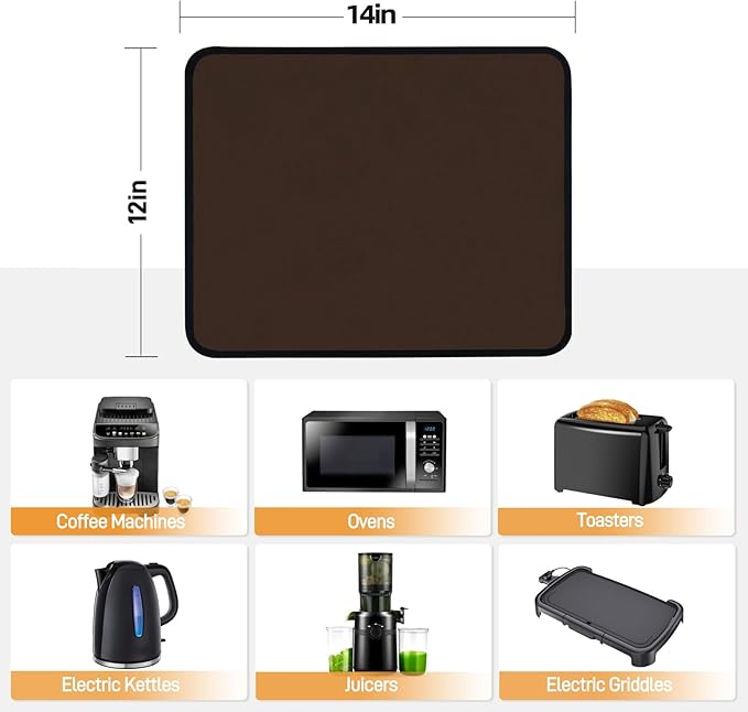 Heat Resistant Mat for Air Fryer, 12 x 14in Heat Resistant Mat for Countertop, Fireproof Silicone Countertop Protector Appliance Slider Hot pod for Air Fryer, Coffee Maker, Toaster, Oven (Brown)
