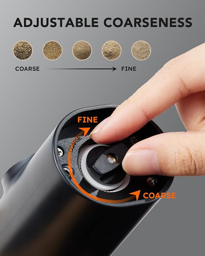 FORLIM Rechargeable Electric Salt and Pepper Grinder Set with Charging Base, Automatic Pepper Mill, Adjustable Coarseness, White LED Light, USB Type-C Cable, One Hand Operation, 2 Mills