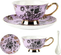 Bone China Tea Cup and Saucer Set for 1 with Spoon, Floral, 6.76 oz