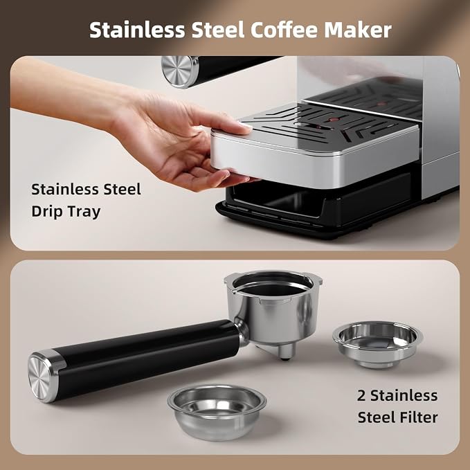 Electactic 20 Bar Coffee Espresso Maker with Fast Cold Brew Function, Built-In Steam Wand, Smart Touch Panel, 37oz Tank for Cappuccino, Latte & Espresso