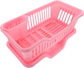 IMIKEYA Sink Dish Rack Drainer Plastic Dish Drying Draining Rack Over The Sink Kitchen Tableware Drying Basket with Cutlery Holder for Kitchen Counter Pink