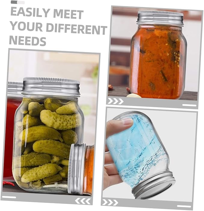 Veemoon 6pcs Jars Airtight Lids Wide Mouth Storage Containers for Fruit Jelly Meal Prep and Preserving Canning Jars for Kitchen Use