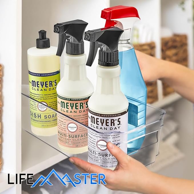 14-Piece Stackable Refrigerator Bin Organizer Set with Easy Grip Handles - Clear Multi-Purpose Storage Bins for Fridge and Pantry Use