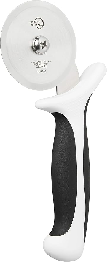 Mercer Culinary Millennia Pizza Cutter with White Handle, 2-3/4 Inch Wheel, Stainless Steel