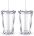 Zukro Clear Acrylic Tumbler with Straw and Lid 16 oz, Double Walled Insulated Reusable Plastic Iced Coffee Cup, To Go Cup Perfect for Office, Home, Parties, Fit in Cupholder, BPA Free, 2 Pack
