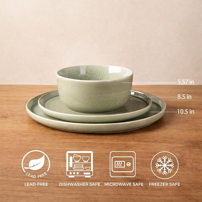 AmorArc Stoneware Dinnerware Sets,Round Reactive Glaze Ceramic Plates and Bowls Set,Highly Scratch Resistant | Dishwasher & Microwave Safe Dishes,Service for 6 (18pc)