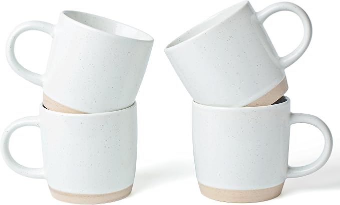 famiware Coffee Mugs for 4, 13 oz Mug Set, Dringking Cup with Handle for Coffee, Tea, Cocoa, Milk, Milkyway Serise, White