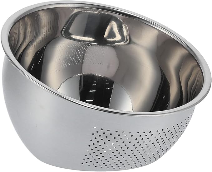 Rice Washer Strainer Bowl, Stainless Steel Rice Washing Bowl Kitchen Washing Basket Basin with Side Drainers Small Colander for Rice, Vegetables & Fruit(22.5CM)