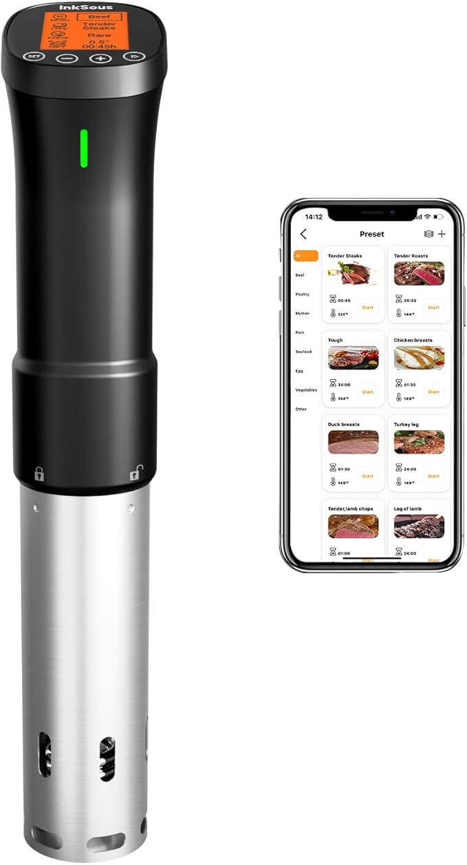 Sous Vide Cooker WiFi 2.4G, 1000W Sous Vide Machine ISSV-200-W with APP 18 Recipes, Timer Alarm, 1°F Precision, Calibration, Ultra-Quiet Thermal Immersion Circulator APP-Controlled