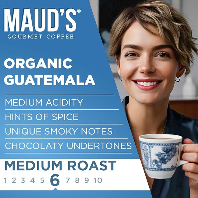 Maud's Organic Guatemalan Coffee Pods, 50 ct, Single Origin Guatemalan Medium Roast Coffee in Single Serve Pods – 100% Arabica Beans, Compatible with Keurig K Cups Maker