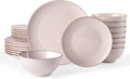 Famiware Jupiter 18-Piece Stoneware Dinnerware Sets for 6 – Handcrafted Plates and Bowls with Speckles & Embossed Swirls, Chip & Scratch Resistant, Modern Rustic Dishes for Daily & Formal Use, Pink