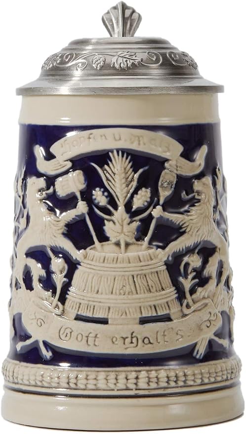 HAUCOZE Beer Stein Mug German Bavarian Drinking Viking Tankard with Pewter Lid Birthday Gifts for Men Father Husband 0.6 Liter
