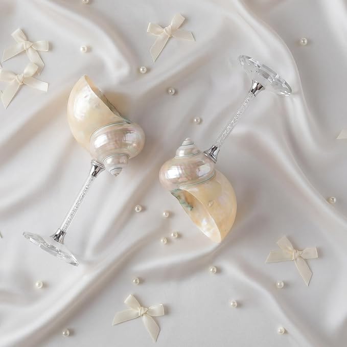 Conch Shell Wine Glasses Wedding Wine Cup Martini Goblet Cocktail Drinkware Drinking Stemware for Valentine Birthday Wedding Bridesmaids Anniversary Party (White Conch,Sliver Base,2 Pcs)