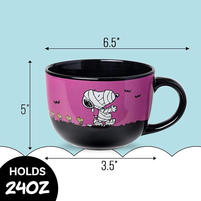 Silver Buffalo Peanuts Halloween Featuring Snoopy and Woodstock as Mummies Ceramic Soup Mug, 24 Ounces