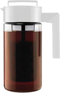 Takeya Deluxe Cold Brew Coffee Maker - BPA-Free Tritan Pitcher with Airtight Leakproof Lid, Silicone Grip Handle, Fine-Mesh Filter - Shatter-Proof, Dishwasher Safe, Made in USA - 1 Quart/White