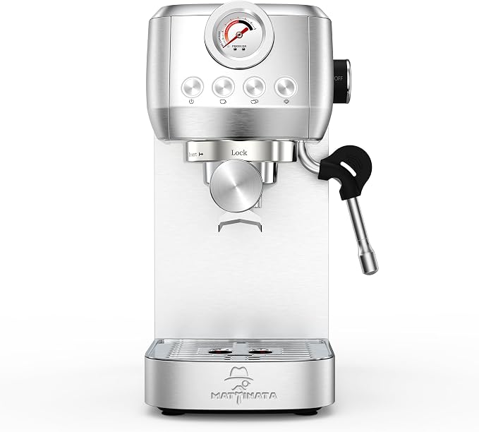 MAttinata Espresso Machine 20 Bar, Compact Espresso Maker with Milk Frother | Coffee Maker, Professional Italian Pump, Steam for Cappuccino Latte, Barista Pressure Gauge, Small for Home, Stainless Steel