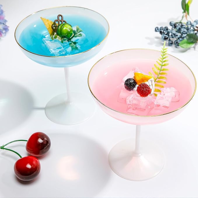 LemonRoad 12 Pcs Plastic Coupe Glasses 9 oz Disposable Martini Glasses for Cocktails, Champagne, Desserts and Espresso, Drinkware Set for Weddings, Birthday Parties, Home Bars (Pearl White)