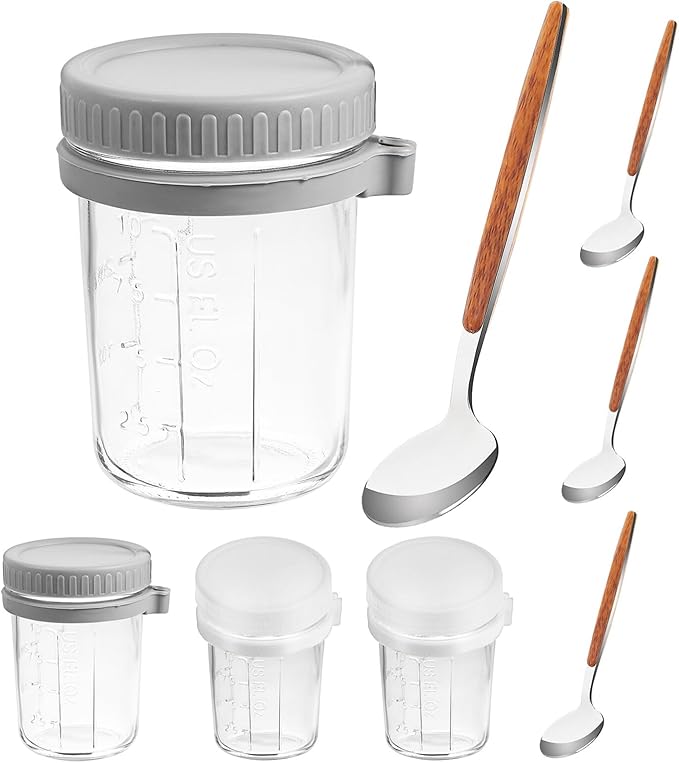 4pcs Glass Oatmeal Bowls with Airtight Lids and Spoons, 350ml Overnight Oats Jars for Yogurt and Cereal Storage, Portable Glass Containers for Meal Prep and Snack Storage