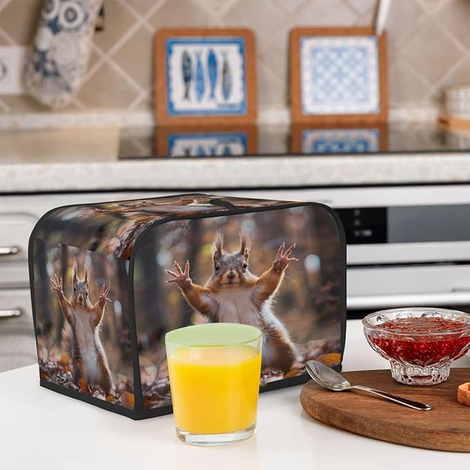 Funny Animal Squirrel Toaster Cover 2 Slice Dust and Fingerprint Protection Toaster Bread Maker Covers Washable Kitchen Small Appliance Covers for Kitchen Accessories Decor Bakeware Women Gift