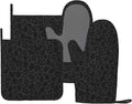 Black Leopard Oven Mitts and Pot Holders Sets Silicone Leopard Print Kitchen Oven Mitts Hot Pads Heat Resistant Cheetah Print Potholders Kitchen Mitts Set for Baking BBQ Cooking