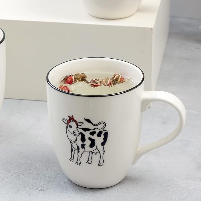 LEHAHA Farmhouse Coffee Mugs Set,16 OZ Animal Large Ceramic Mugs with Handle, Set of 6, Christmas Porcelain Cups for Coffee, Tea, Cocoa, Office and Home Use, Practical Gift, Assorted Design