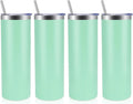 Volhoply 4 Pack Skinny Tumblers with Lid and Straw, 20oz Stainless Steel Straight Tumbler Bulk, Vacuum Insulated Coffee Mug for Home, Office, Travel, DIY (Mint,4 Pack)