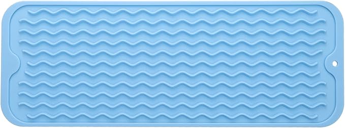 MicoYang Silicone Dish Drying Mat for Multiple Usage,Easy clean,Eco-friendly,Heat-resistant Silicone Mat for Kitchen Counter,Sink,Bar,Bottle,or Cup Light Blue M 17 inches x 6 inches