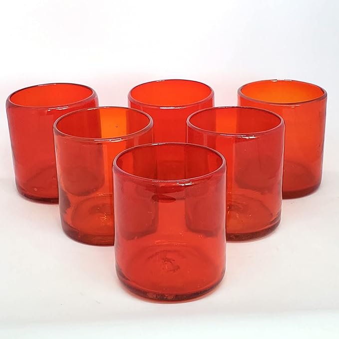 Solid Ruby Red 9 oz Short Tumblers (set of 6), Recycled Glass, Lead-free, Toxin-Free (9oz Tumbler)