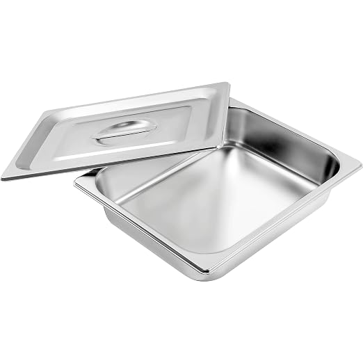 ZeroPone 4 Pack Hotel Pans with Lids, 1/2 Size 2.5" Deep Stainless Steel Steam Table Pans 22 Gauge Anti Jam 12.8" L x 10.4" W Commercial Food Storage Containers Metal Pan